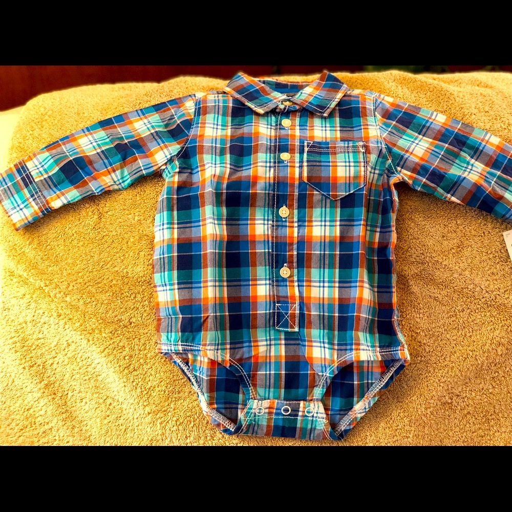 Boys Plaid Collar Shirt Bodysuit